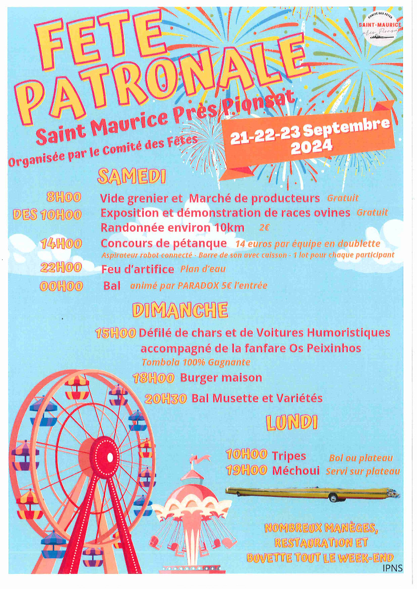 Fête patronale 21-22-23 septembre - St Maurice pres Pionsat