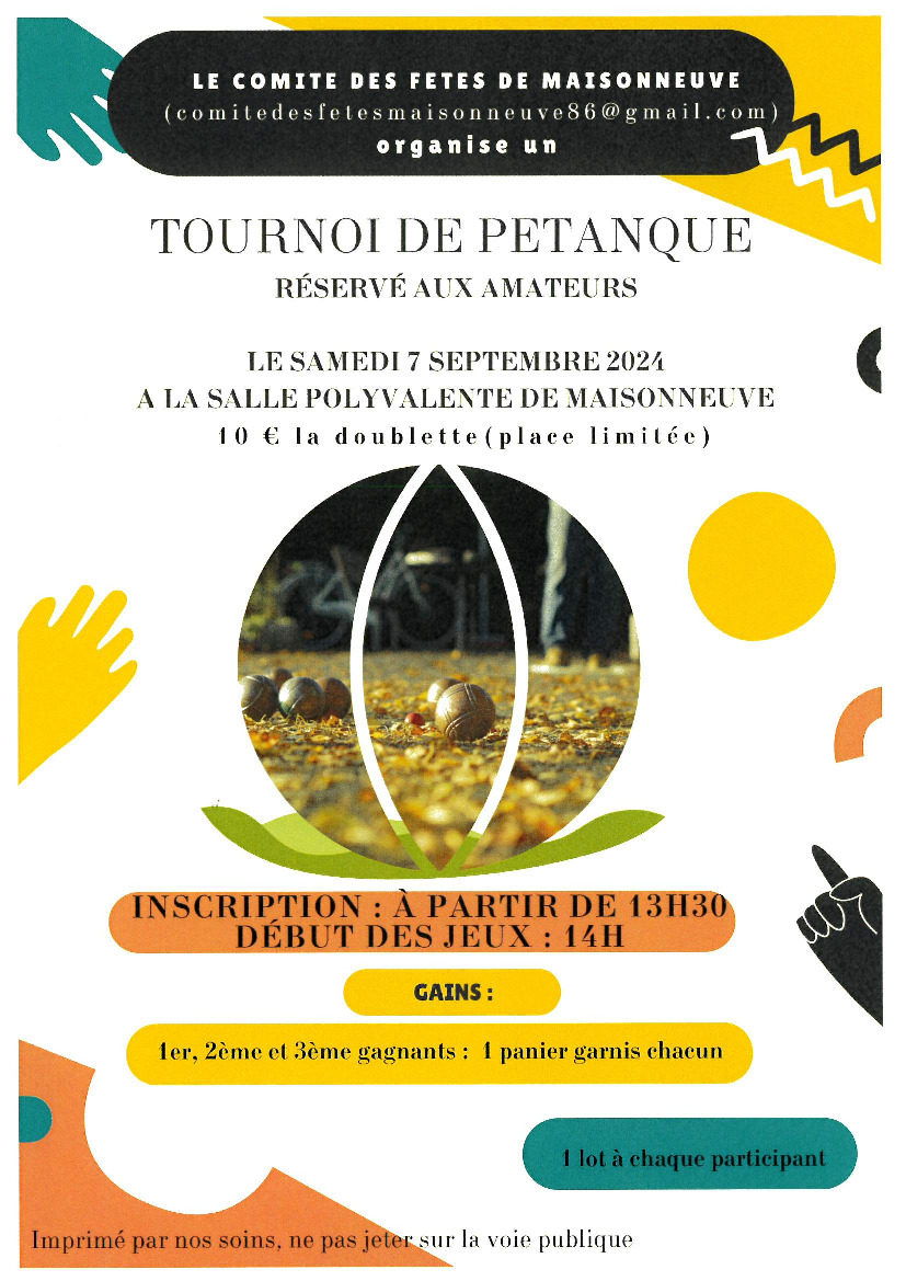 Rappel Tournoi de pétanque samedi 07 septembre 2024