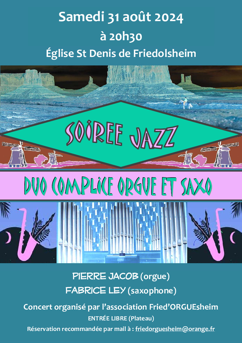 Jazz à l'Orgue / Duo complice Orgue et Saxo / Samedi 31 août