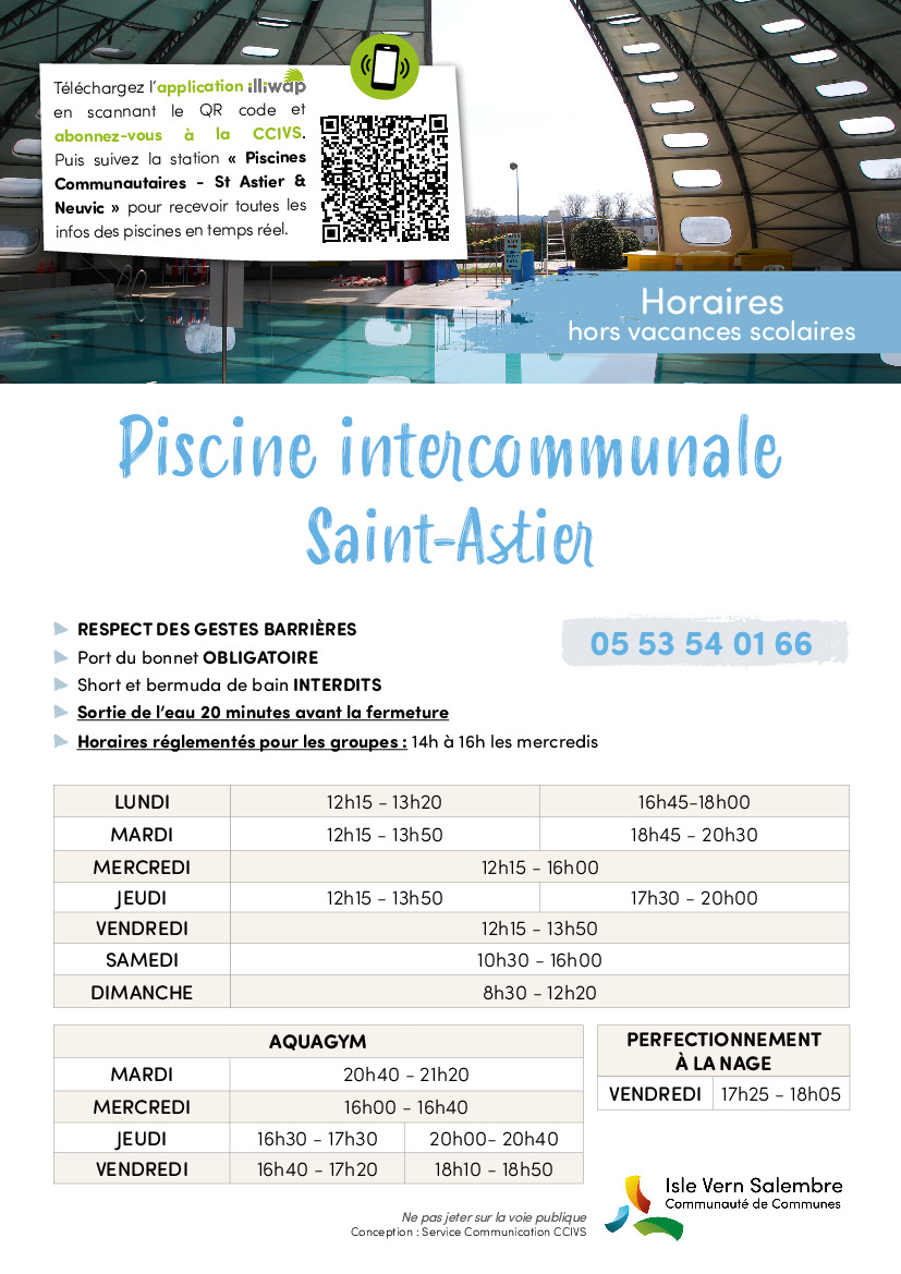 Horaires piscine St-Astier - Septembre