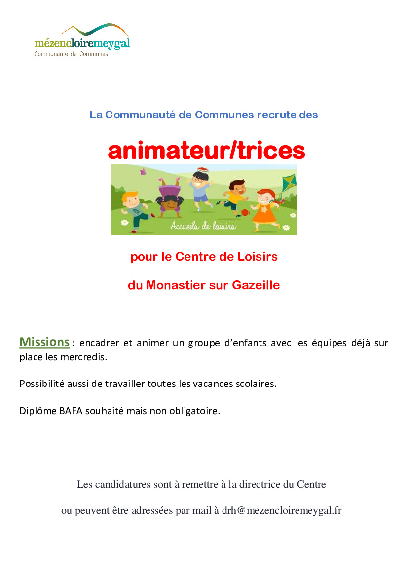 Offre d'emploi - Communauté de Communes Mézenc Loire Meygal