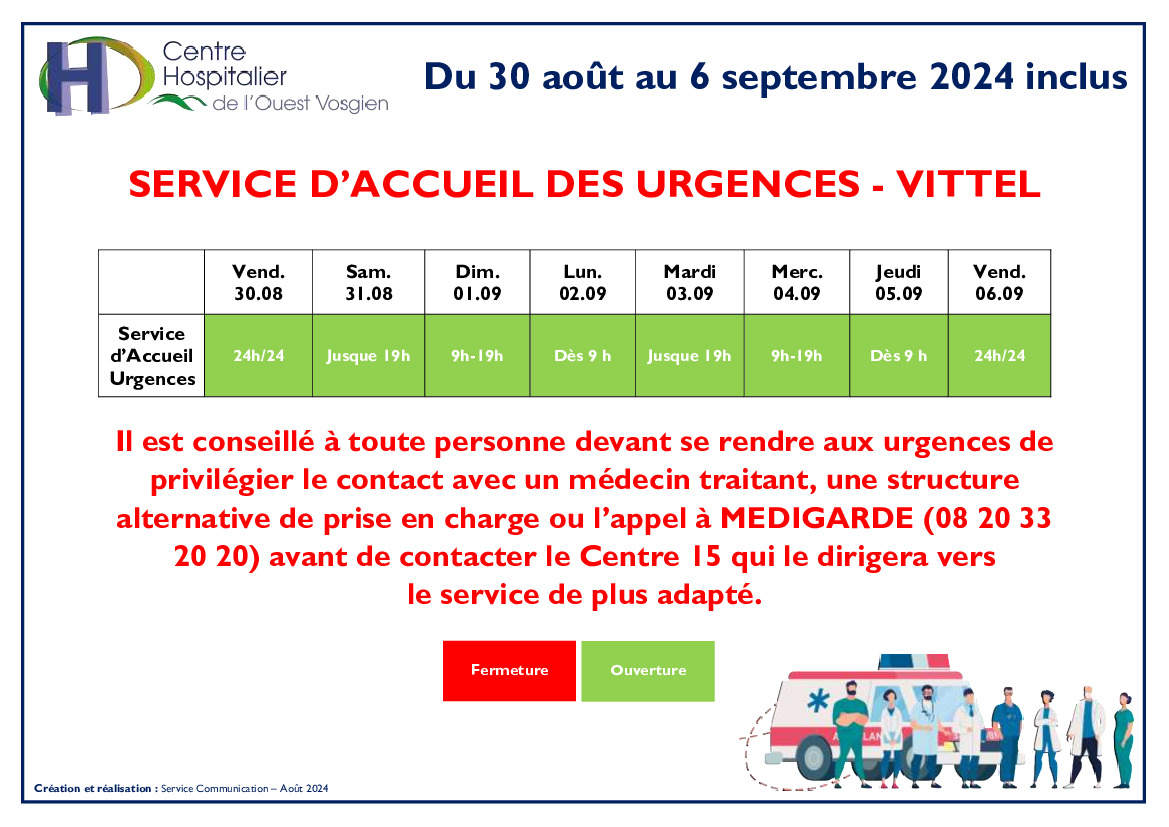 Ouverture des urgences de Vittel du 30/08 au 06/09