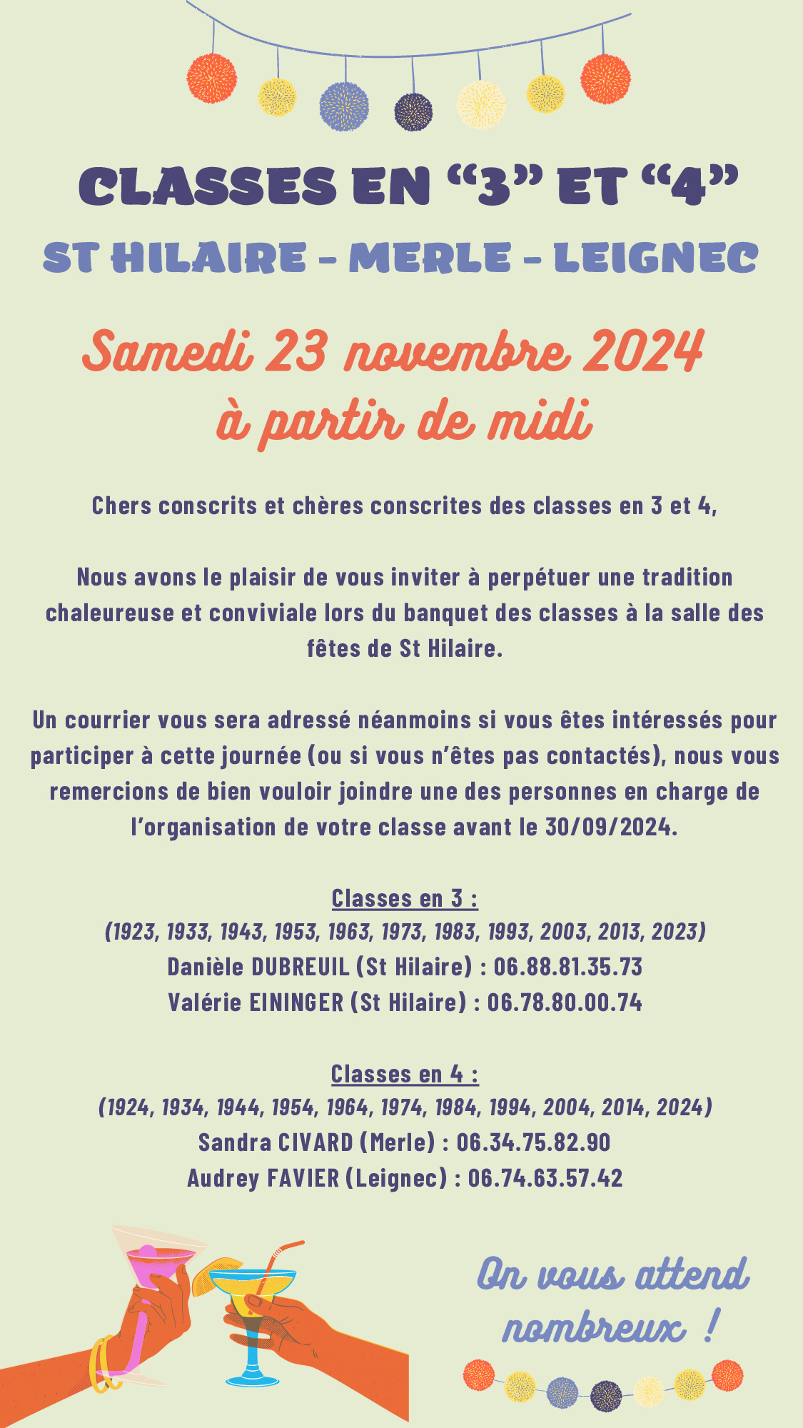 REPAS DES CLASSES EN 3 ET 4 samedi 23 novembre 2024