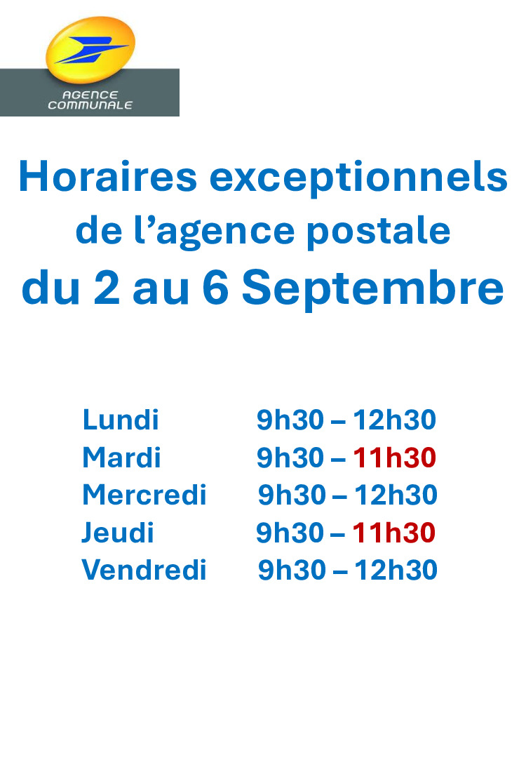 HORAIRES OUVERTURE AGENCE POSTALE