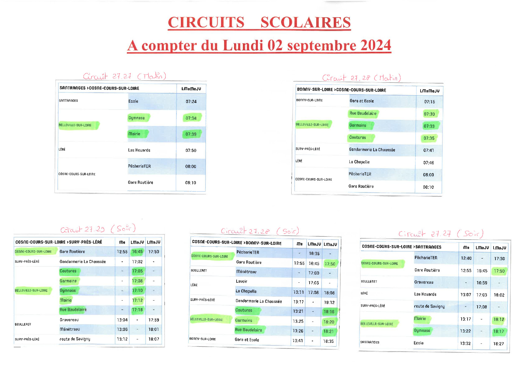 Horaires du bus à compter du 2 septembre 2024