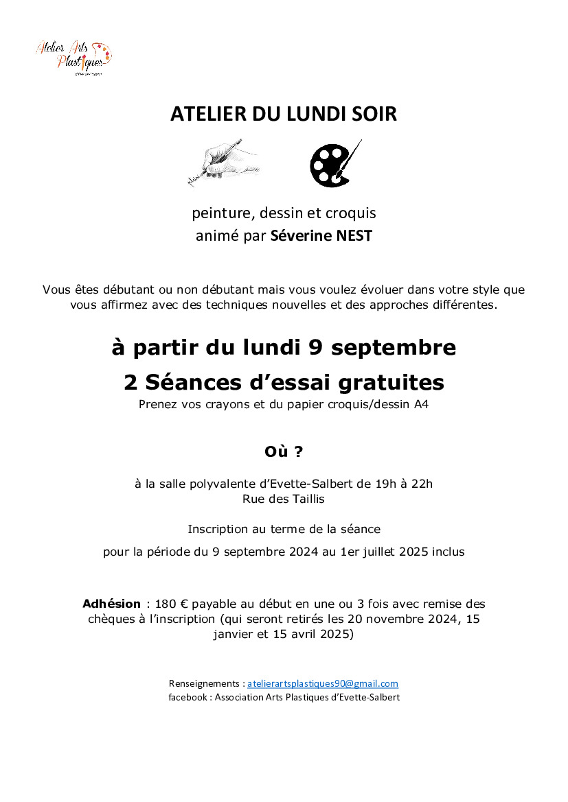 Reprise des ateliers de l'association Arts Plastiques :