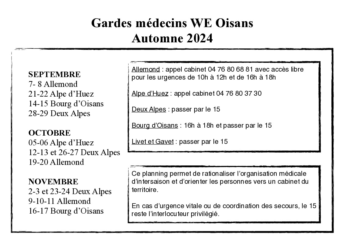 Planning garde médecins Oisans