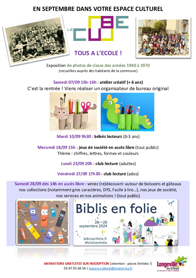 Programme de septembre au Cube