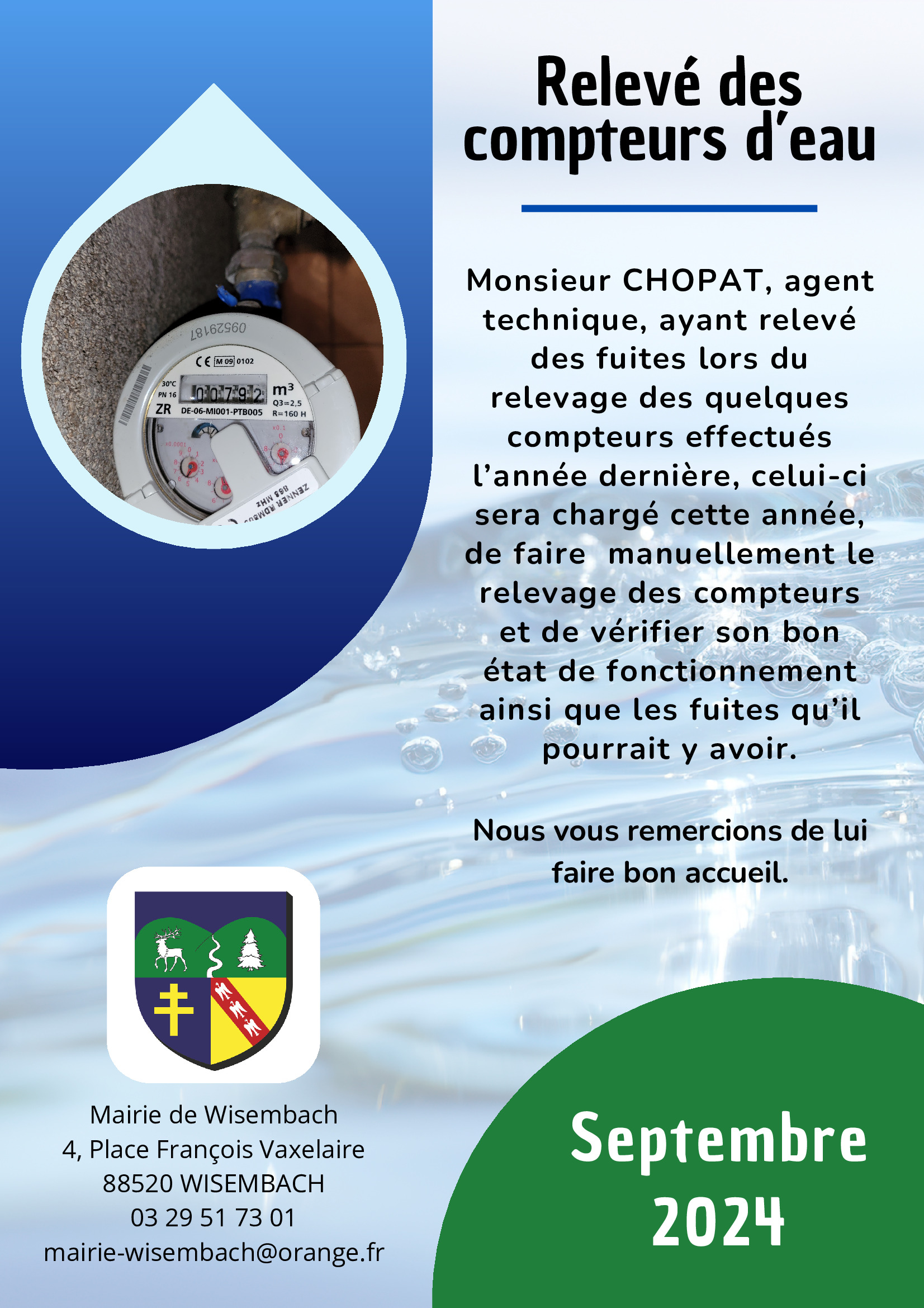 Rappel : relevé des compteurs d'eau