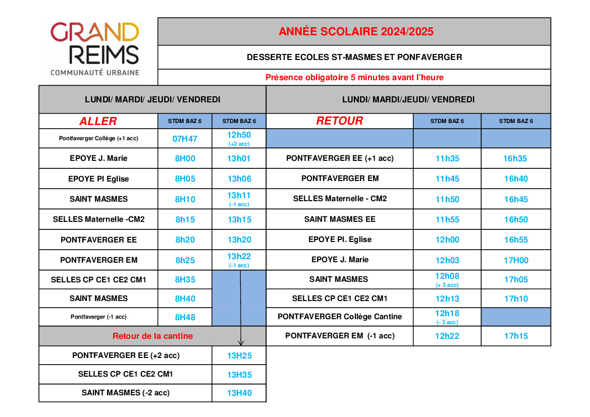 Horaires des bus scolaires pour la rentrée