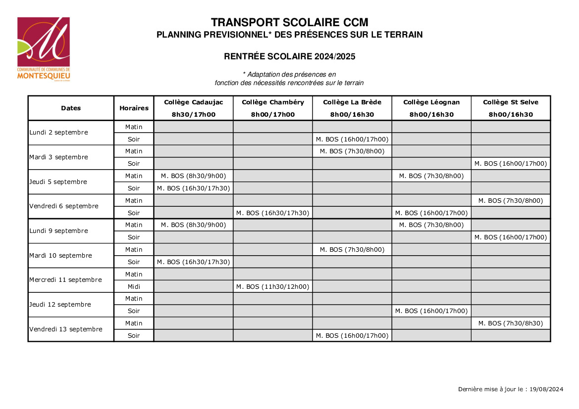 Transports scolaires CCM - Rentrée scolaire 2024