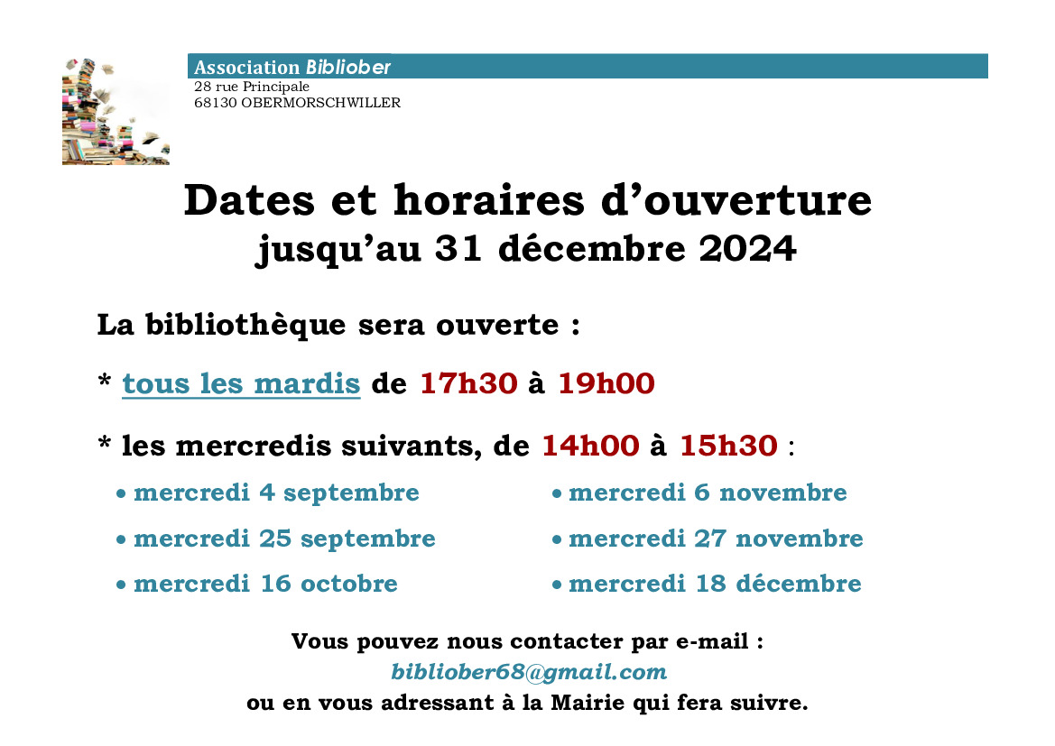 Ouverture de la bibliothèque jusqu'au 31 décembre 2024