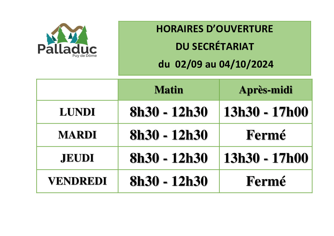 HORAIRES OUVERTURE MAIRIE