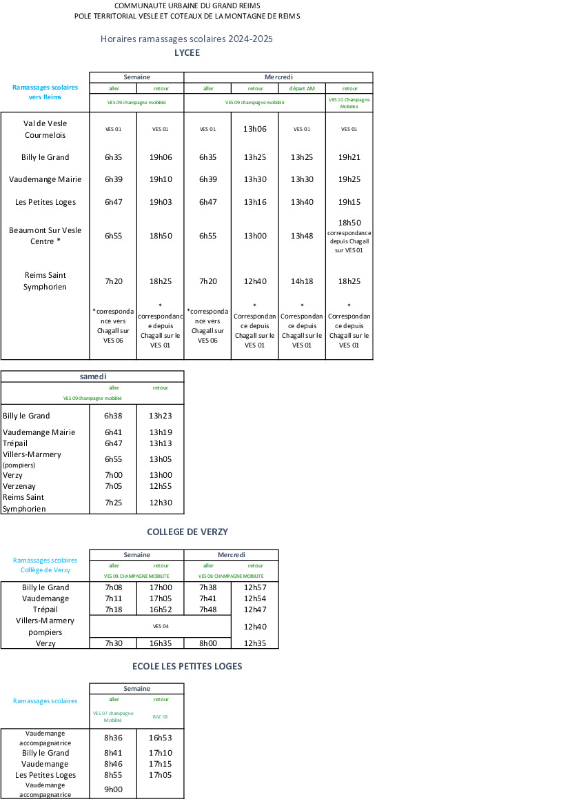 Horaires ramassages scolaires rentrée 2024-2025