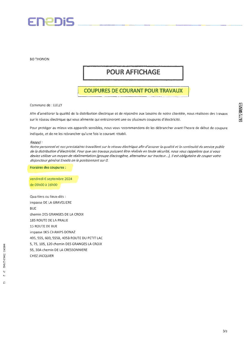 Coupure de courant pour travaux