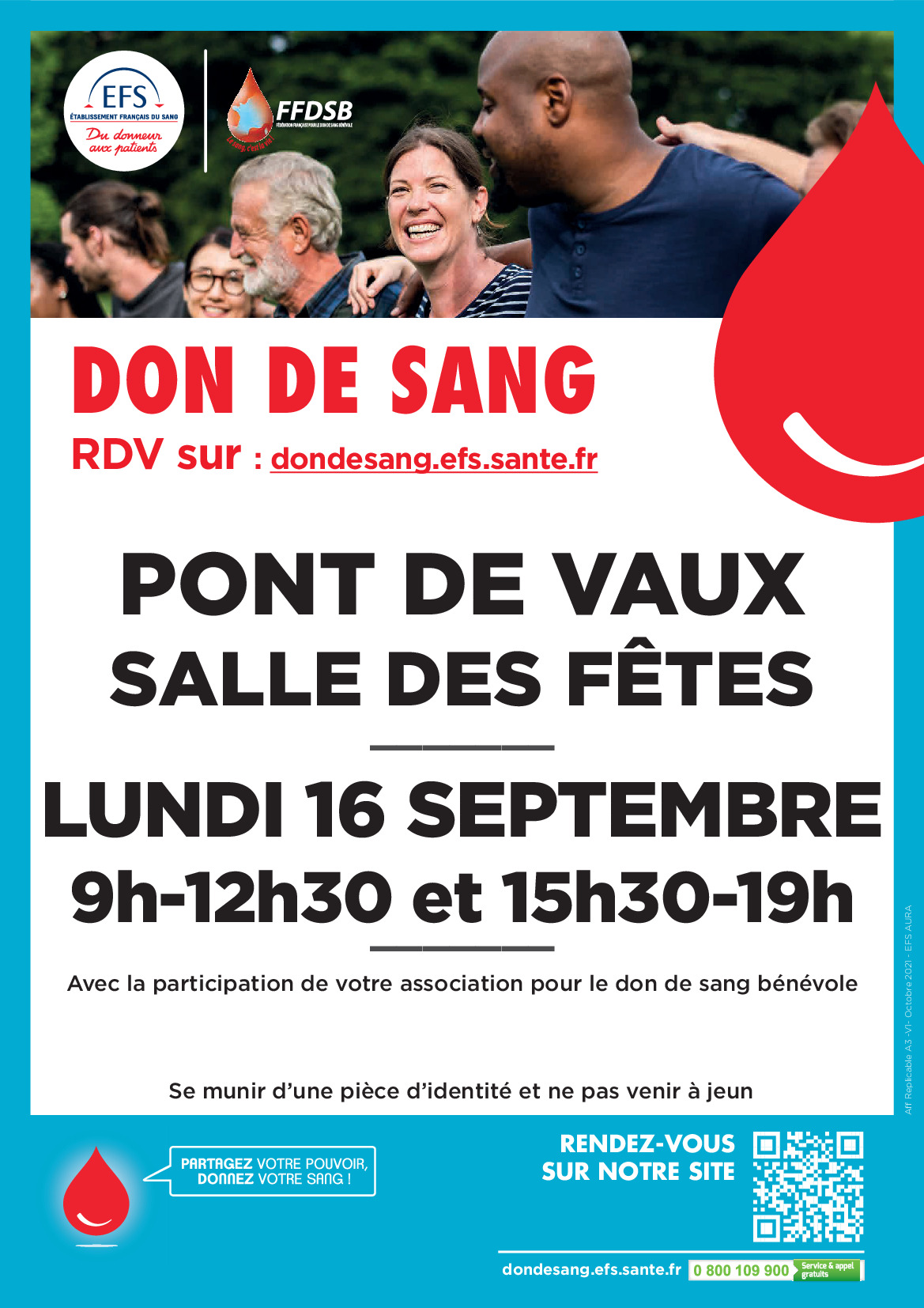 Don du sang le 16 septembre 2024 à Pont-de-Vaux