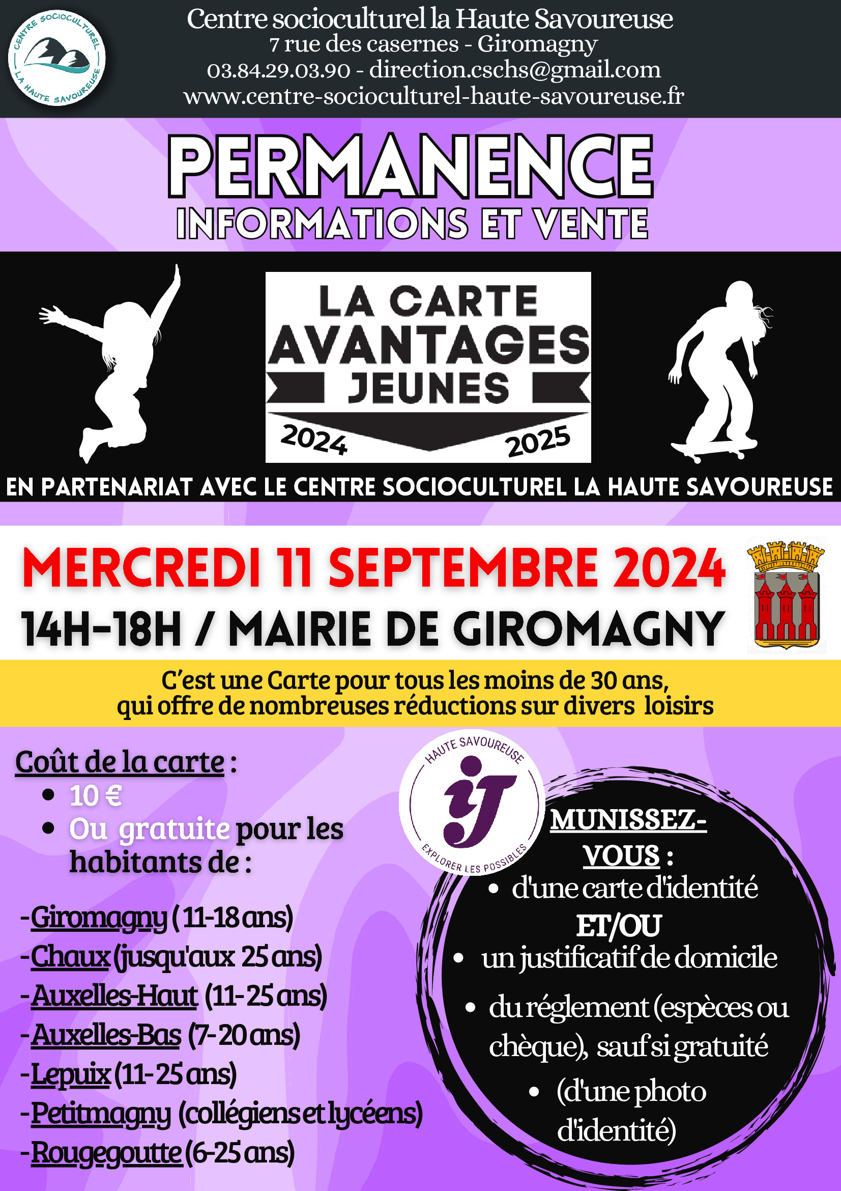 Récupérez votre carte Avantages Jeunes en Mairie le 11/09 !