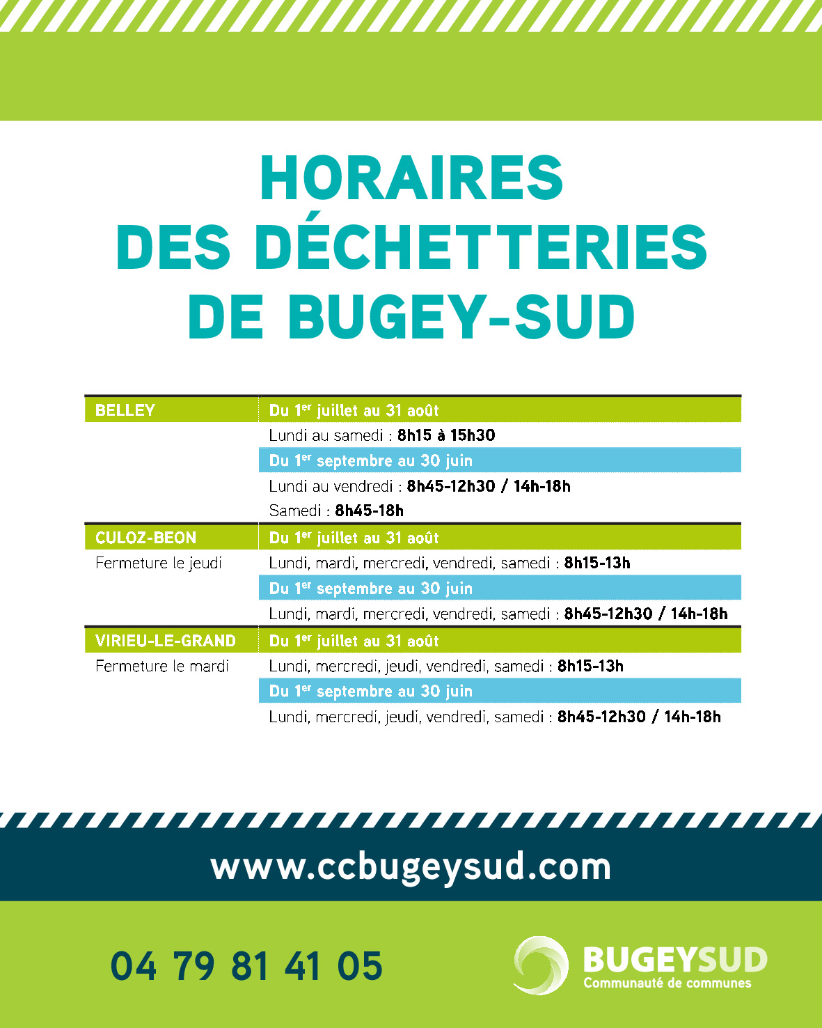 Horaires des déchetteries de Bugey-Sud