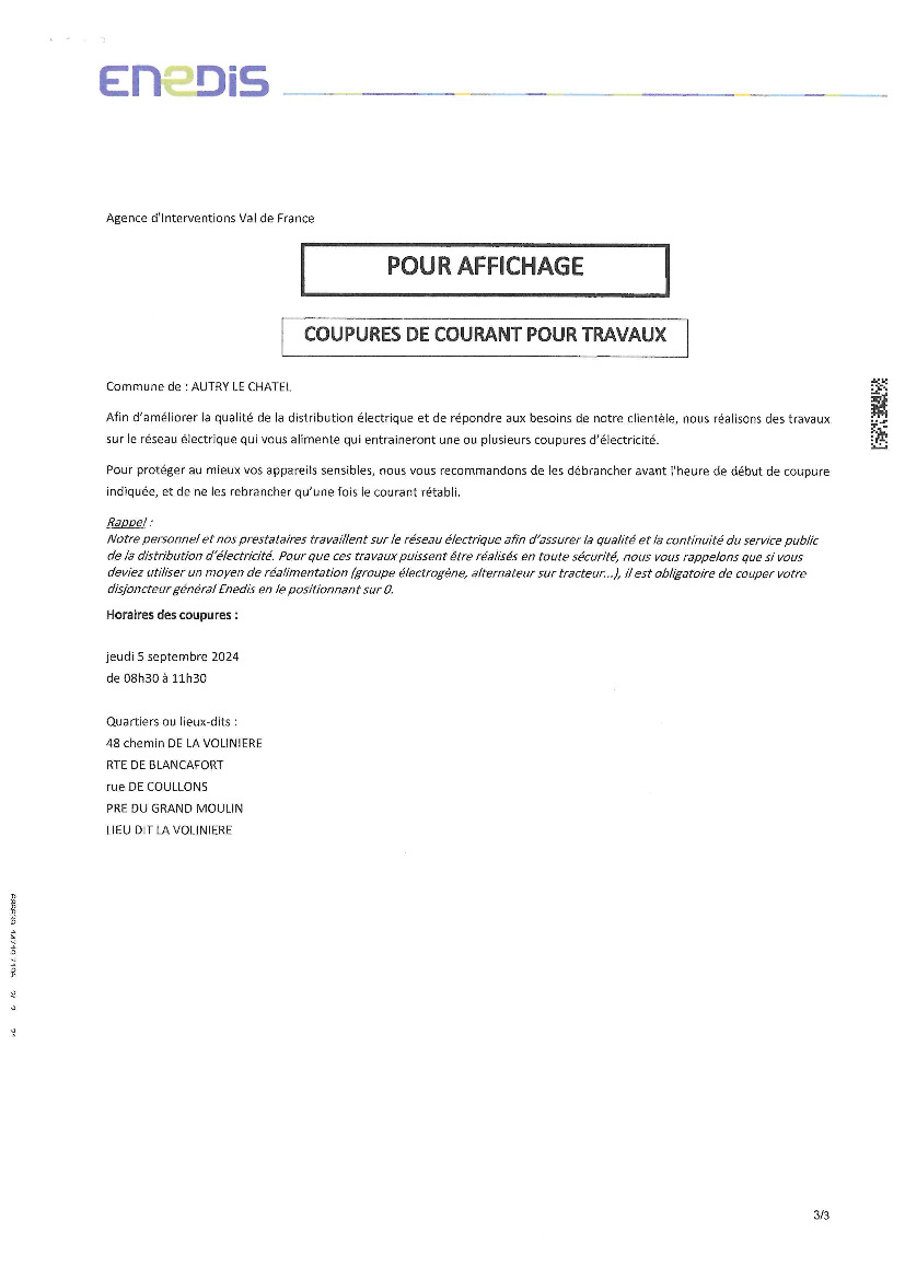 COUPURE DE COURANT 05 SEPTEMBRE 2024