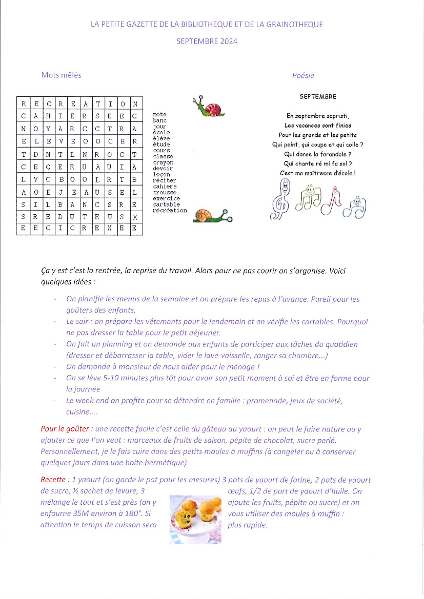 Petite gazette de la bibliothèque et grainothèque