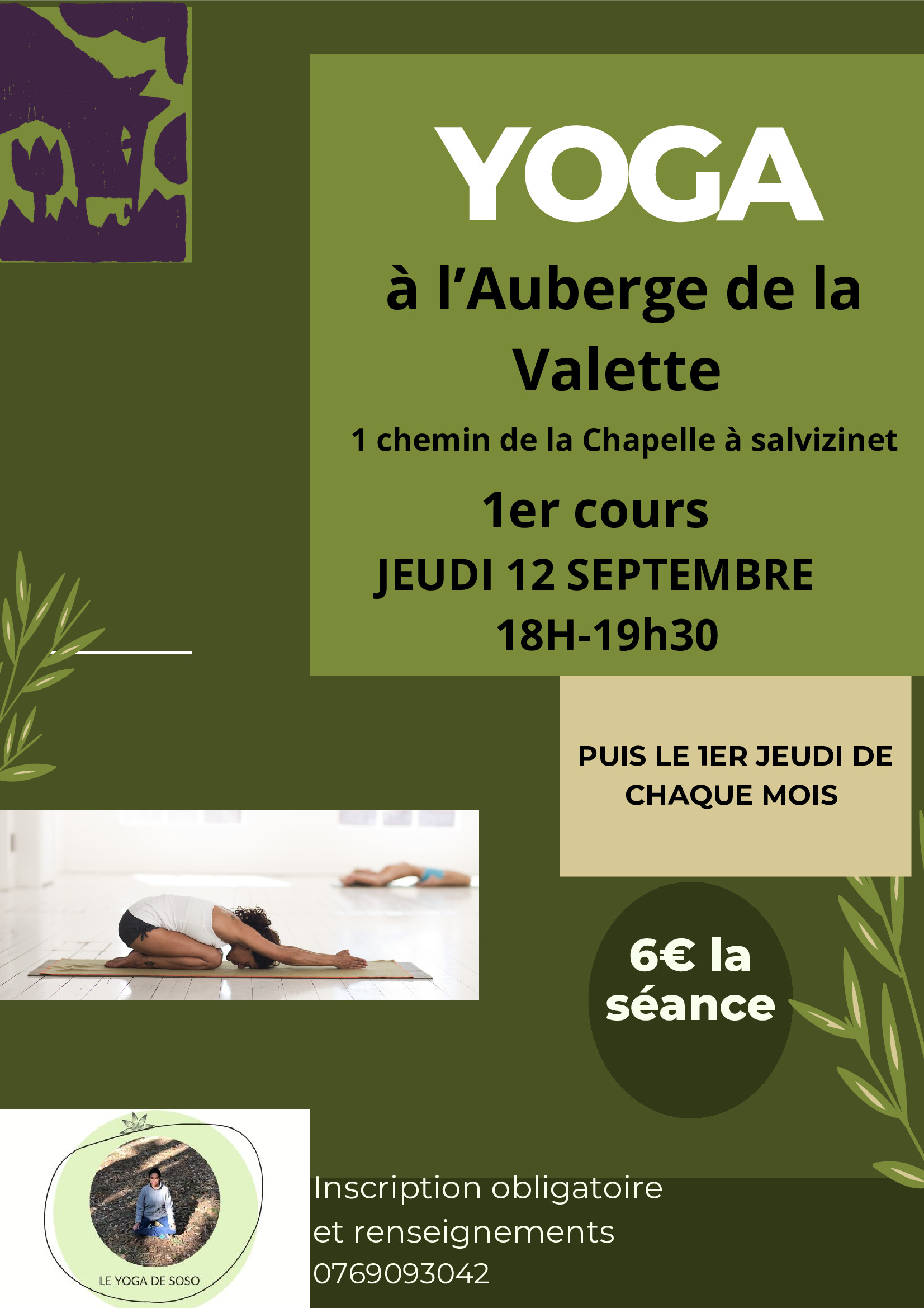 Cours de Yoga à l'Auberge de la Valette avec Sophia