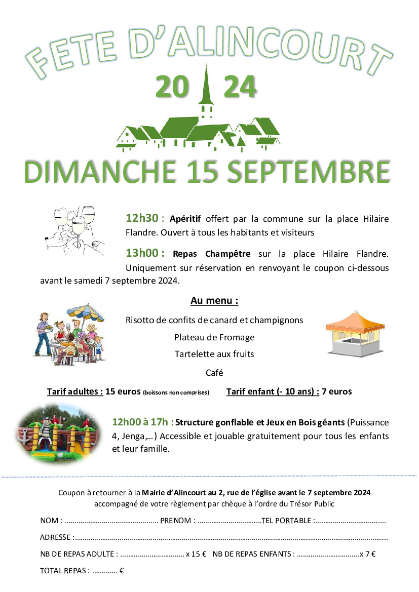 Fête patronale d'Alincourt le 15 septembre 2024