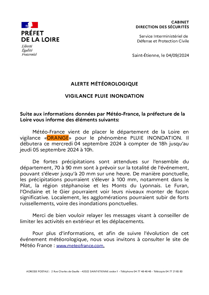 ?️ Alerte météo vigilance ORANGE : PLUIE INONDATION