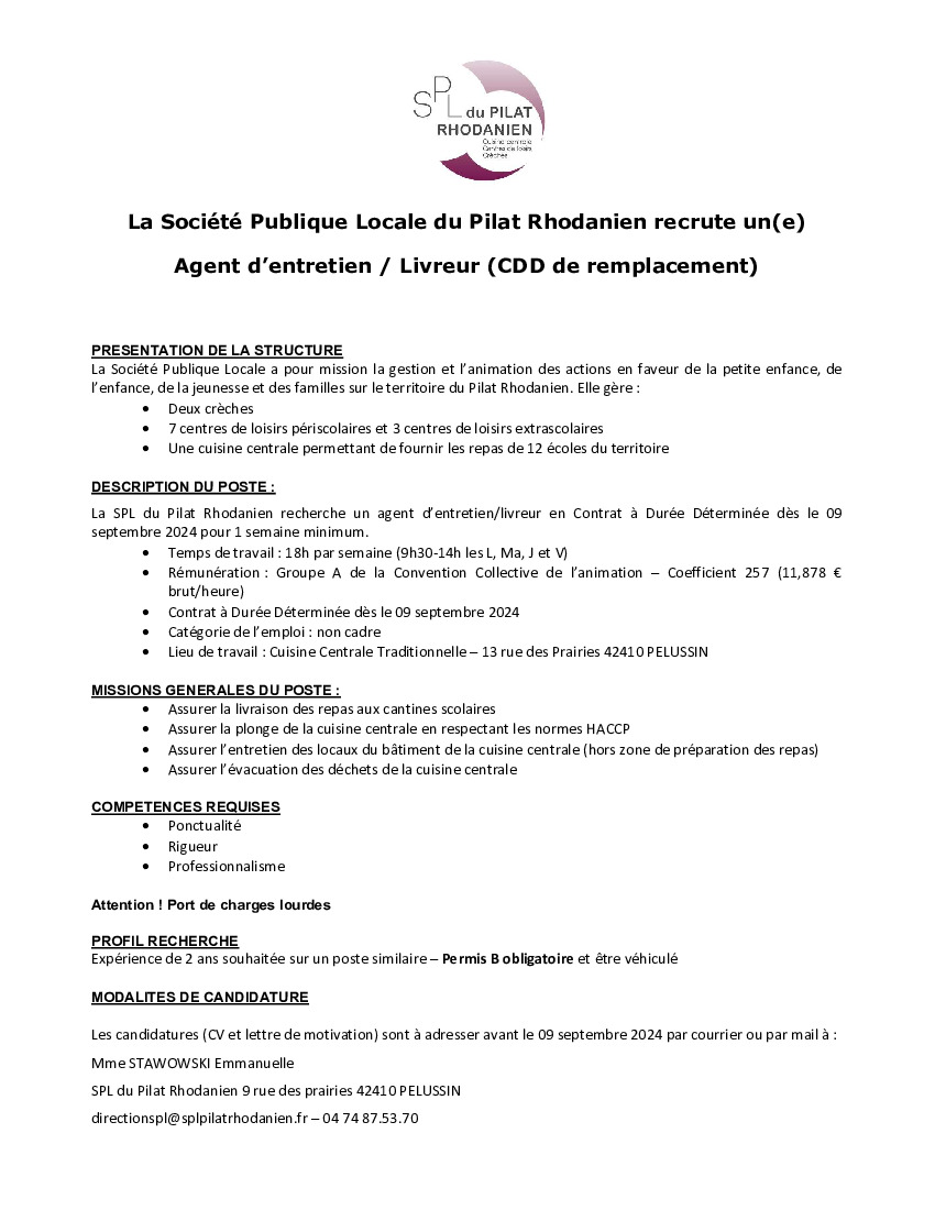 Recrutement - SPL Pilat Rhodanien