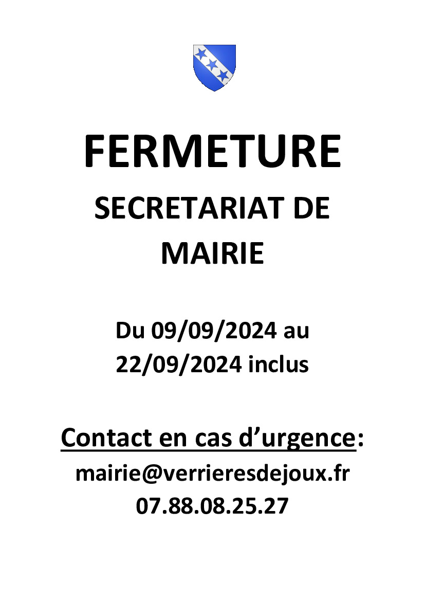 Fermeture secrétariat de Mairie pour congés