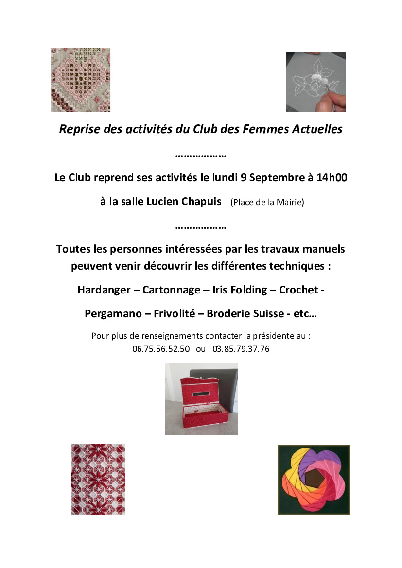 Reprise des activités du club des femmes actuelles