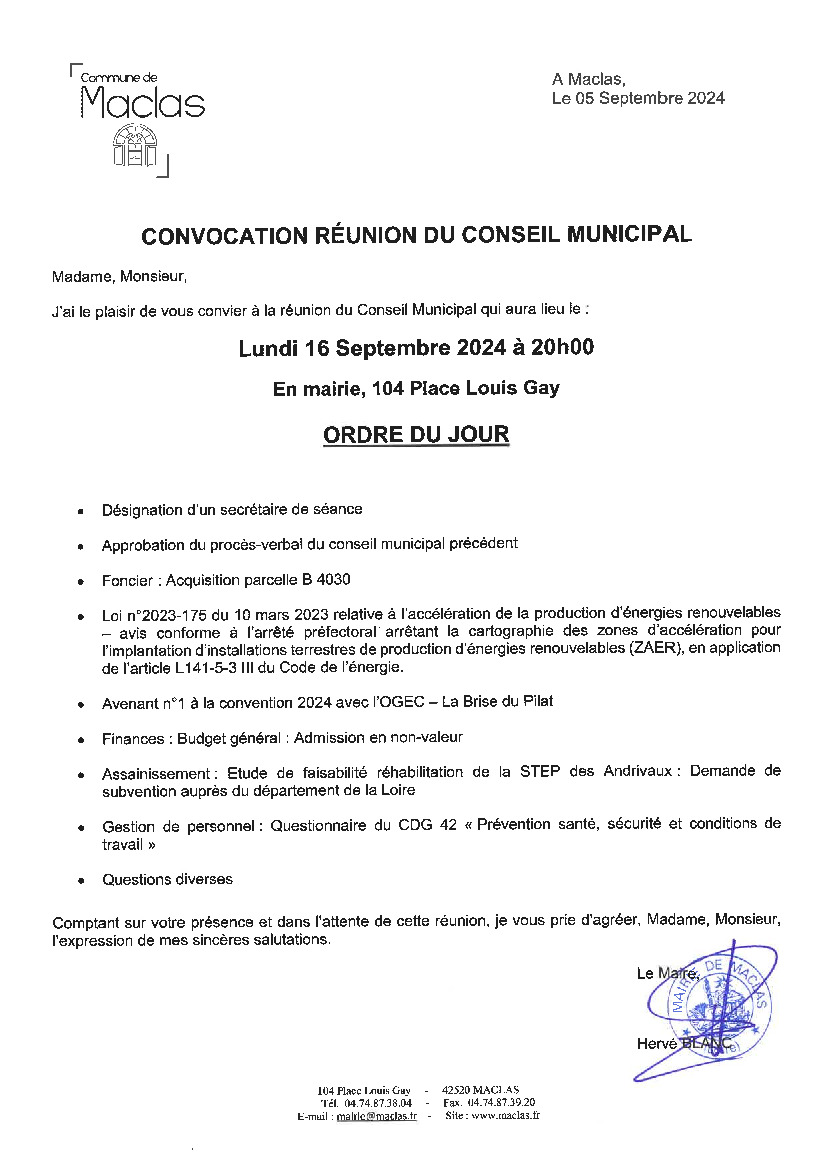 CONSEIL MUNICIPAL - Lundi 16 Septembre 2024