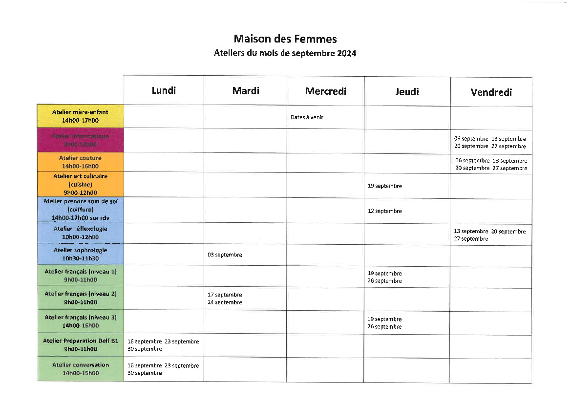 La Maison des Femmes : programme septembre