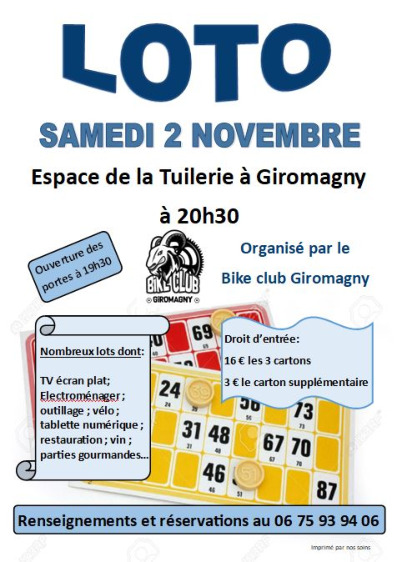 Le LOTO du Bike Club, c'est le 2 novembre ! 🍀