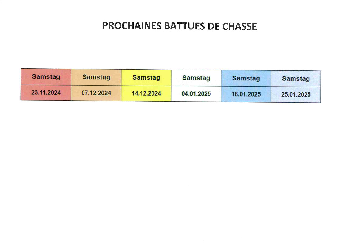 PROCHAINES BATTUES DE CHASSE