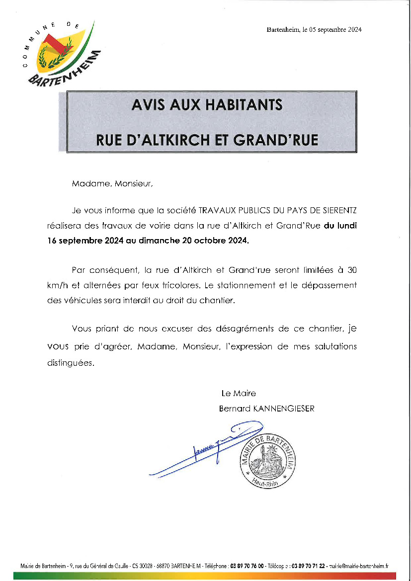 Travaux de voirie rue d'Altkirch et Grand'Rue