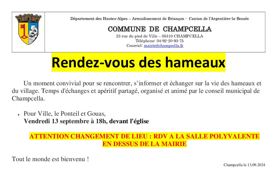 Rendez-vous des hameaux -  ATTENTION CHANGEMENT DE LIEU