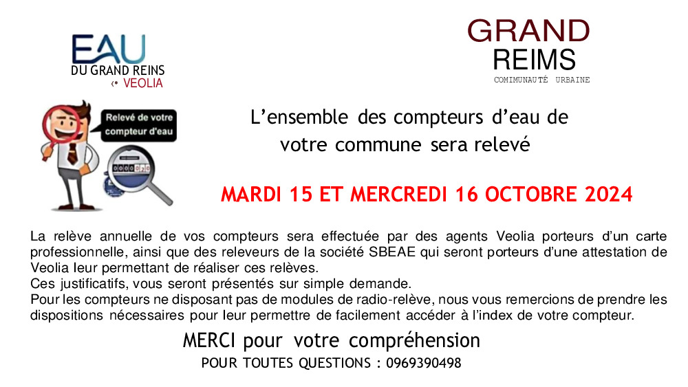 RELEVE DES COMPTEURS D'EAU GRAND REIMS VEOLIA