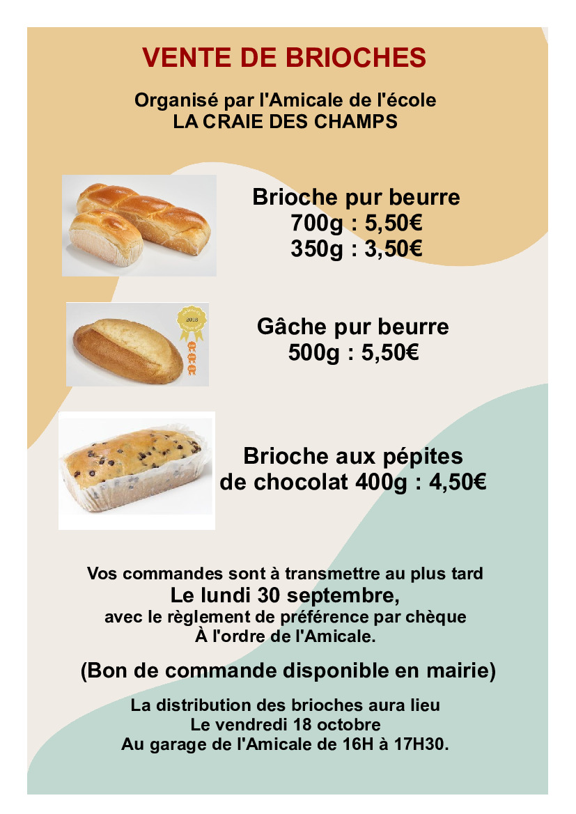 Vente de brioches - Amicale de l'école La Craie des Champs