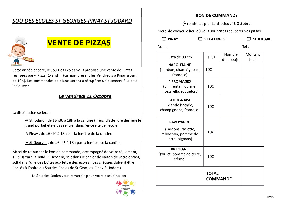 VENTE DE PIZZAS - SOU DES ECOLES