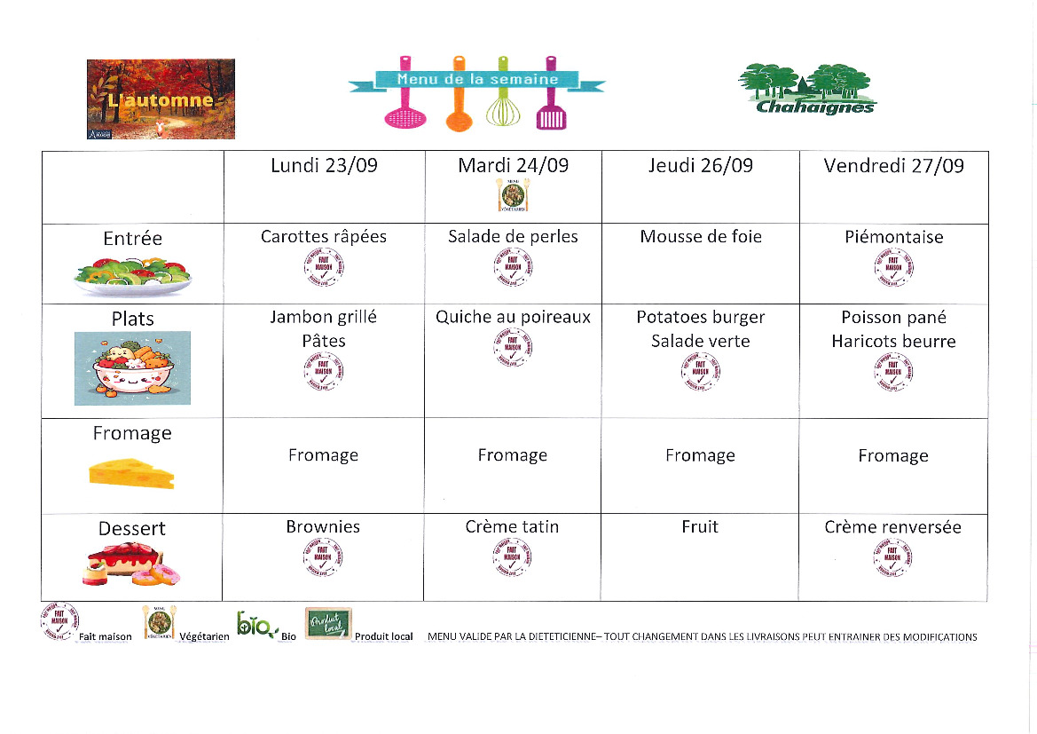 Menu cantine chahaignes