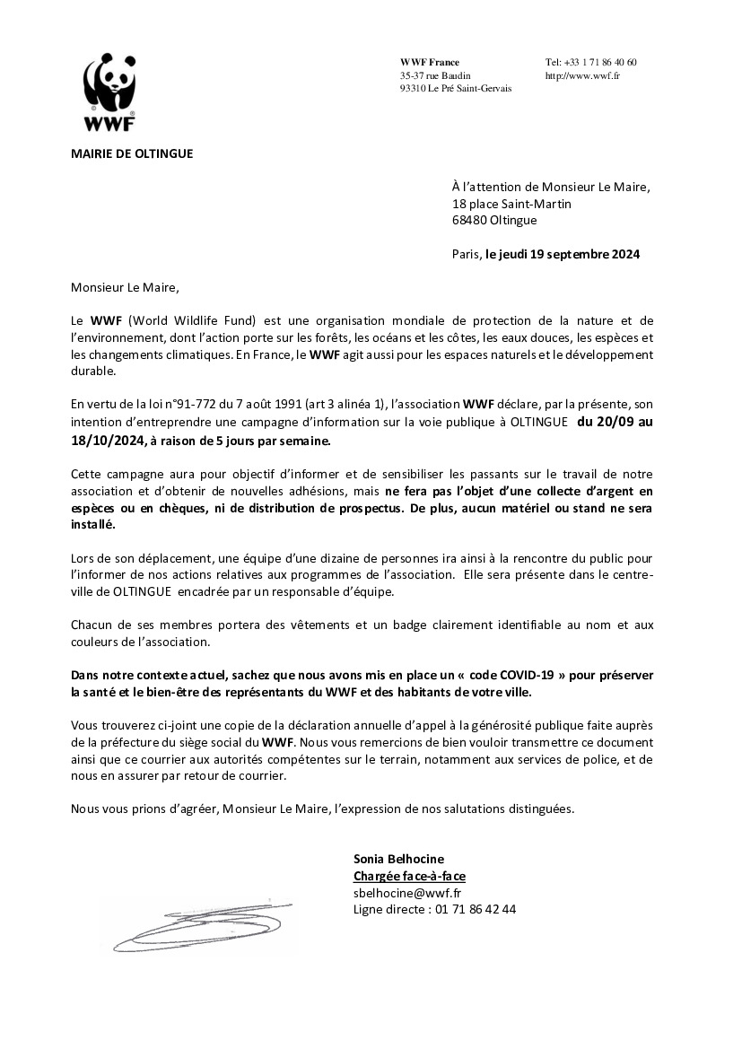 Déclaration de présence - WWF