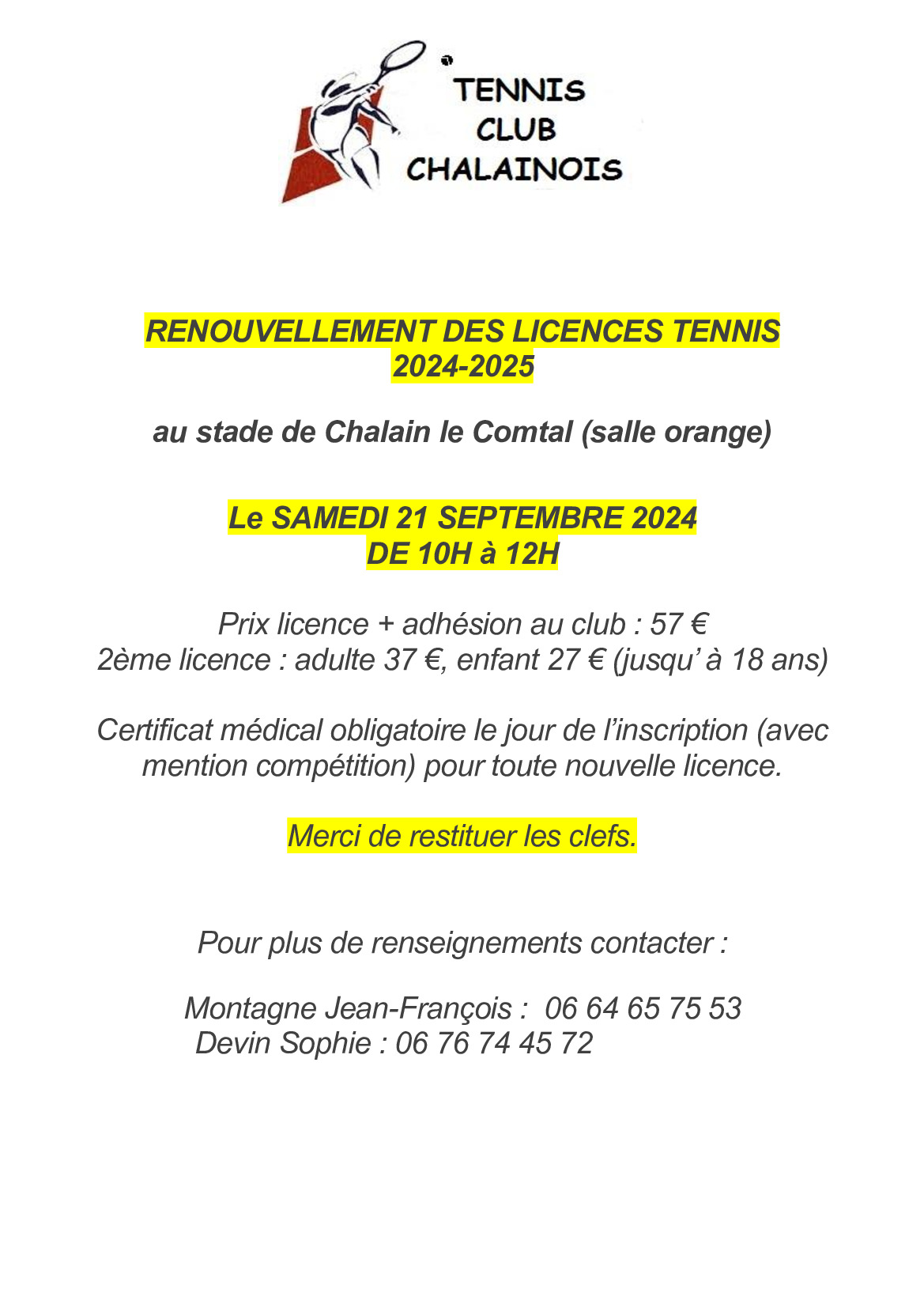 Renouvellement des licences de Tennis 2024-2025