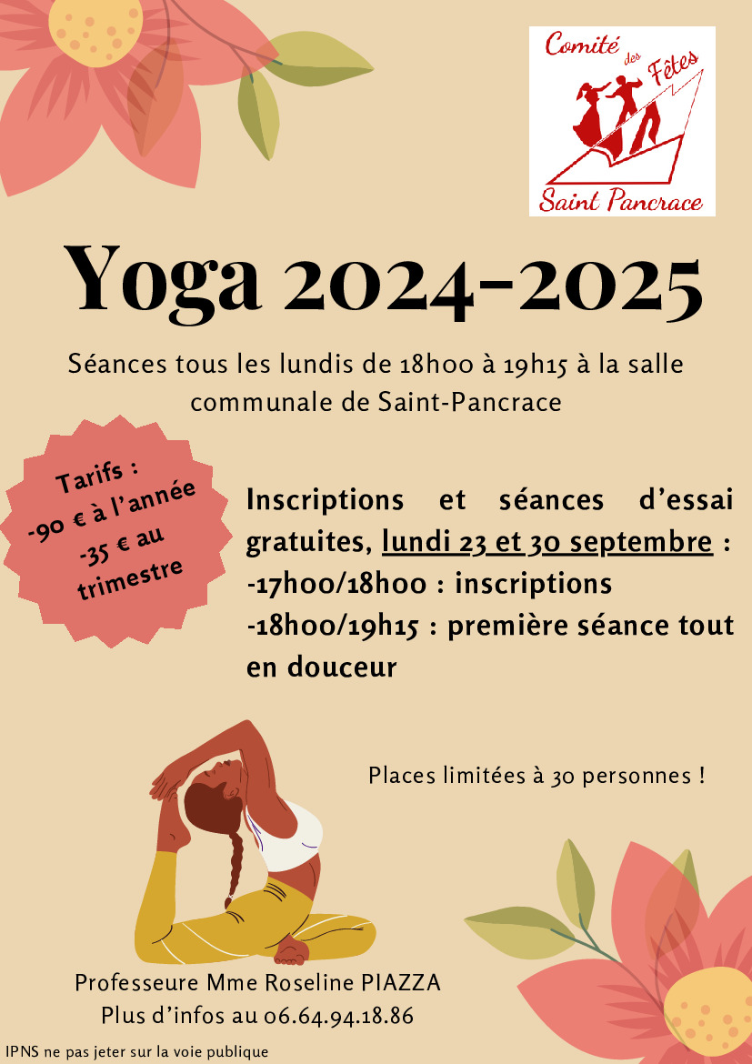 Les séances de yoga reprennent le 23 septembre