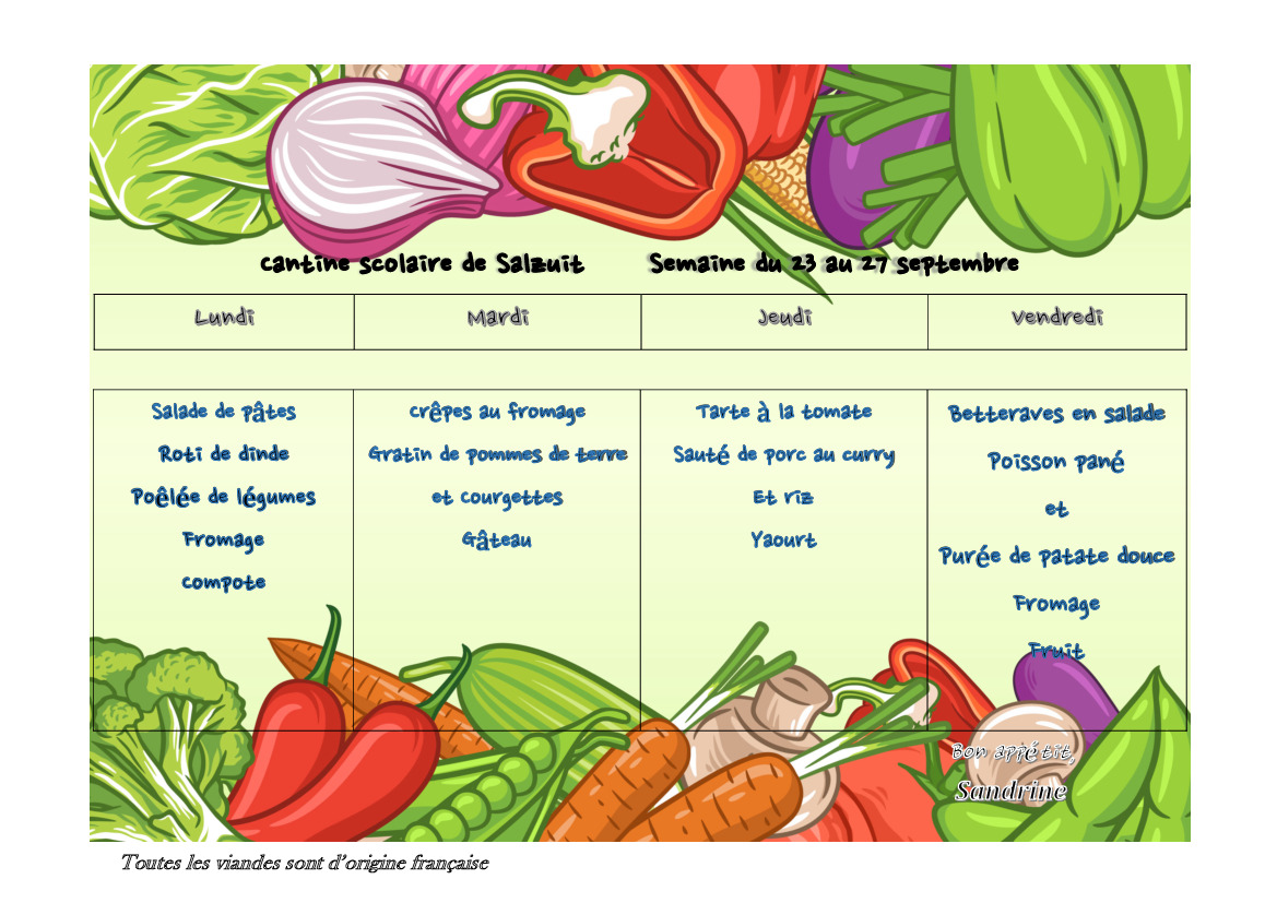 MENU CANTINE