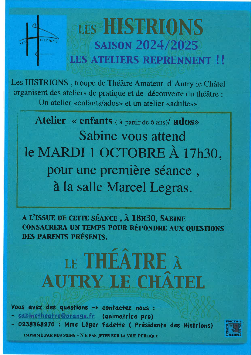 REPRISE DES COURS DE THEATRE