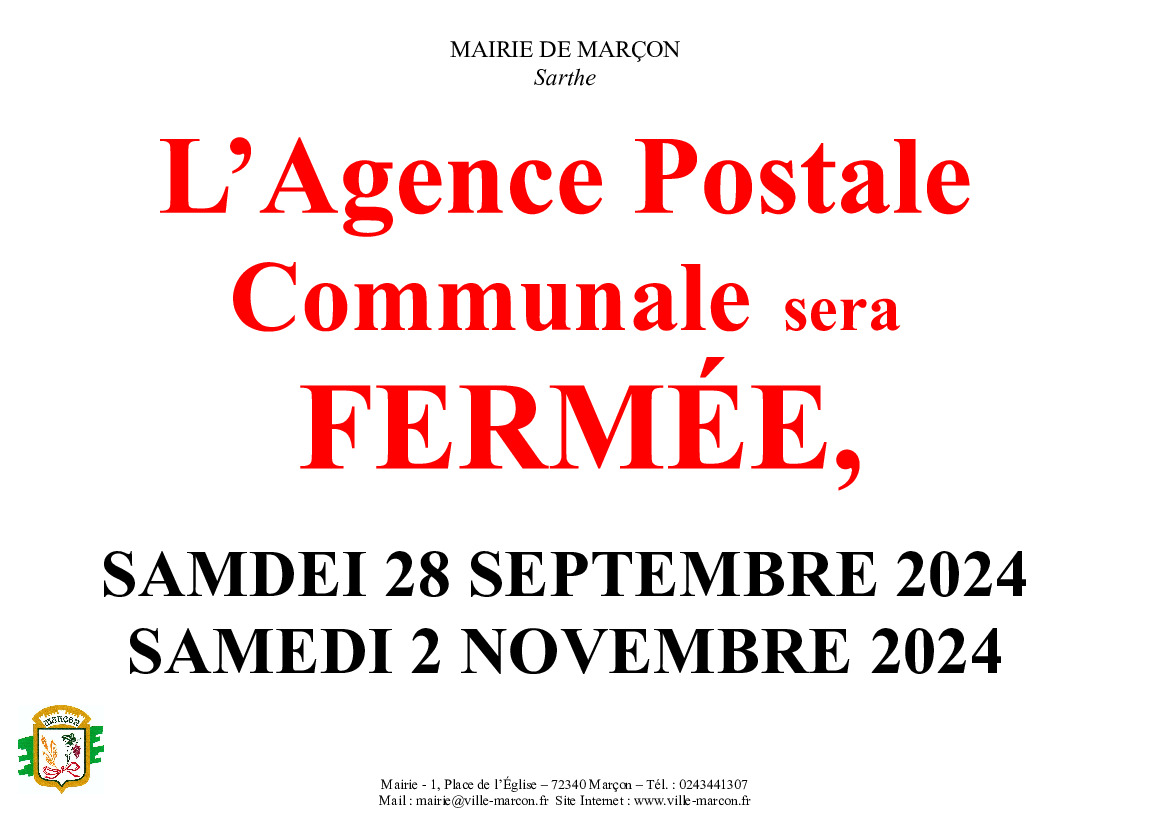 FERMETURE AGENCE POSTALE 280920242 - 02112024