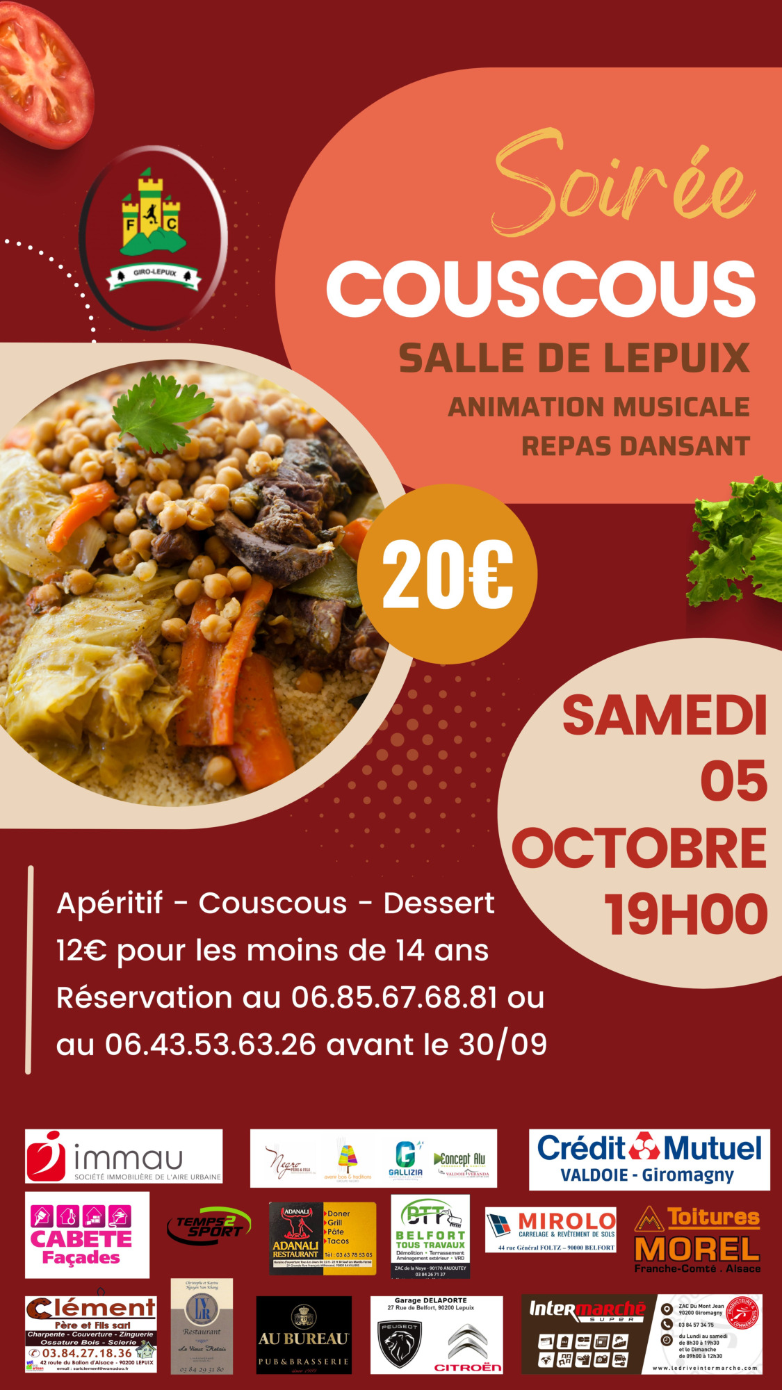 Le FC Giro-Lepuix organise une soirée Couscous le 5 octobre!