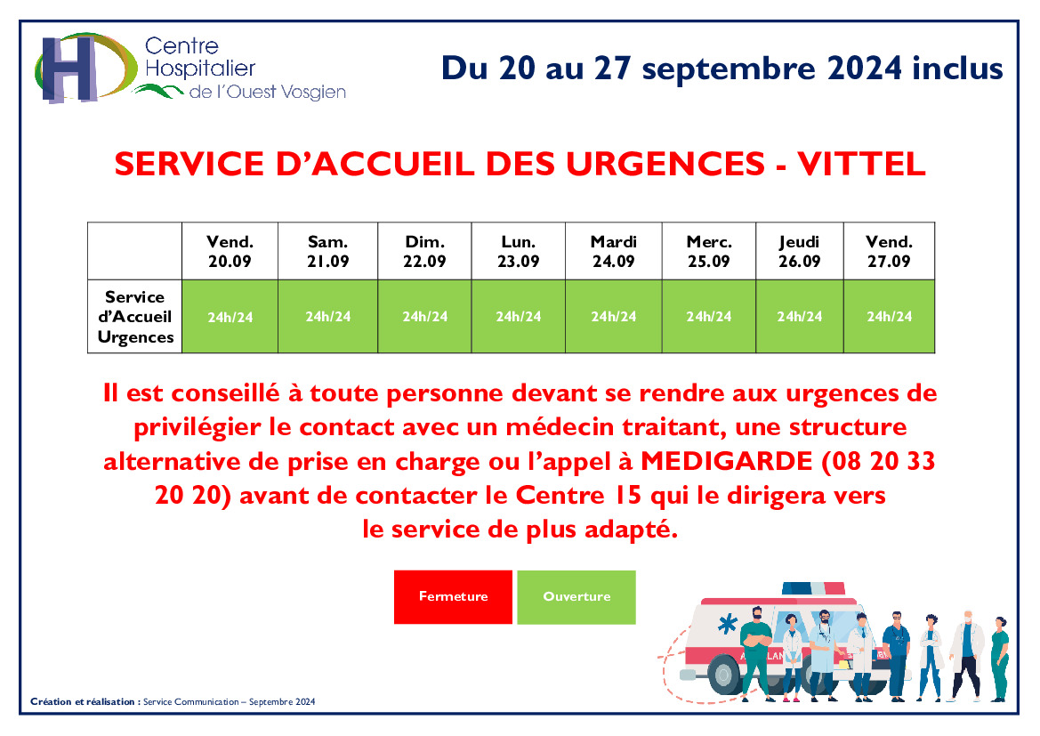 Ouverture des urgences de Vittel du 20 au 27/09