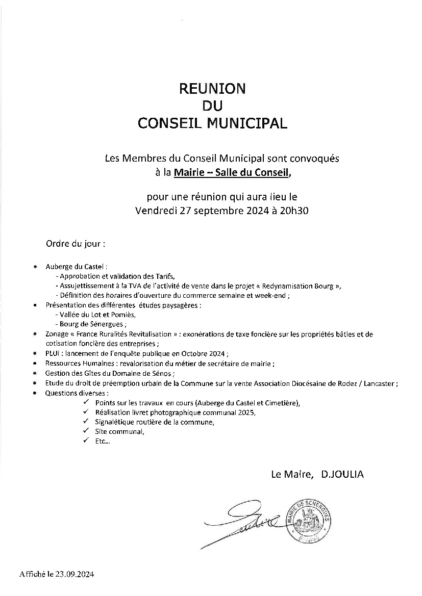 Prochaine réunion du conseil municipal