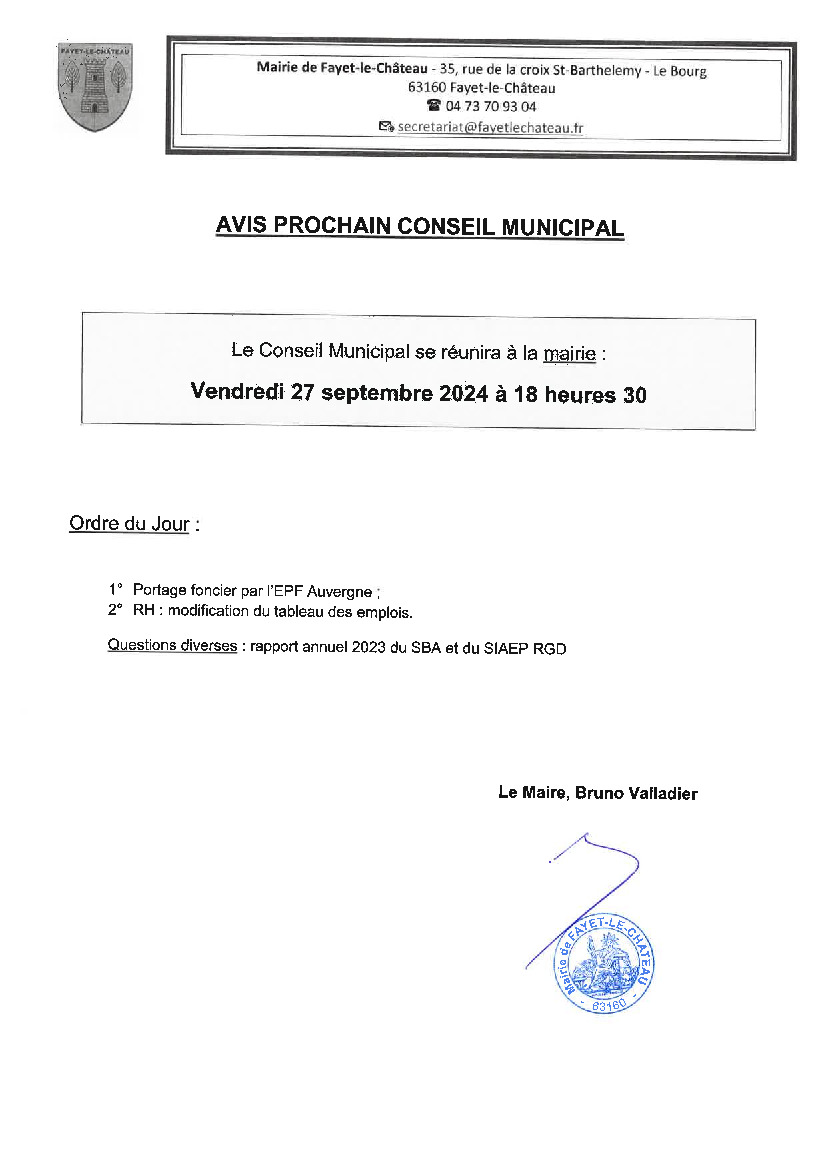 PROCHAIN CONSEIL MUNICIPAL